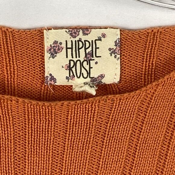 Hippie Rose Women’s Crop Sweater Orange Ribbed Sz L Open Neck Boho Long Sleeve - Picture 3 of 11
